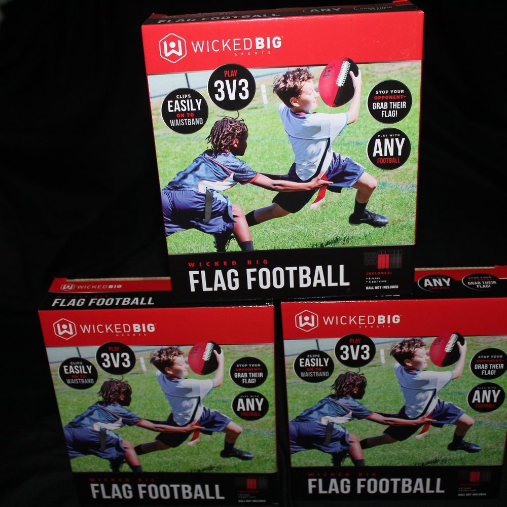 3 x Wicked Big Flag Football Kit-Play 3 Versus 3 Includes 6 Flags & 6 Belt Clips